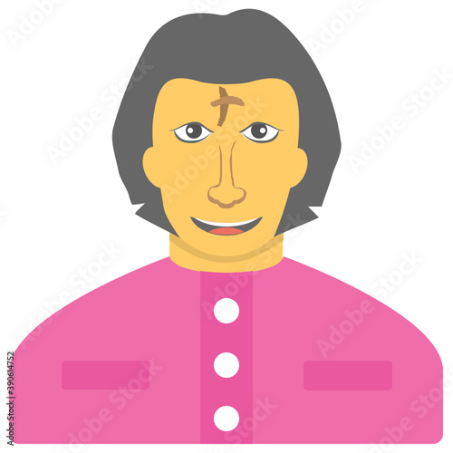 
 A christian priest with cross sign on forehead is showing ash wednesday event of christian religion  
