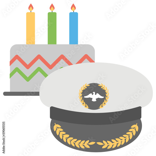 
A perfect icon for marine corps birthday is showing american marine corps cap with birthday cake 
