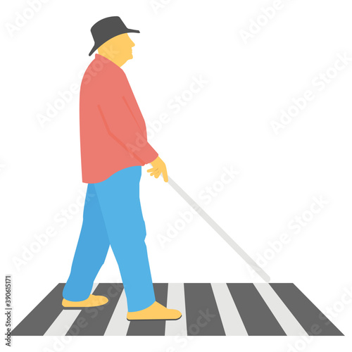 
Avatar of a blind man with white stick walking over zebra crossing is creating awareness regarding white cane safety day celebration
