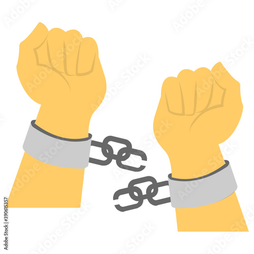 
Hands breaking the handcuffs and slavery trap to depict emancipation day celebration
