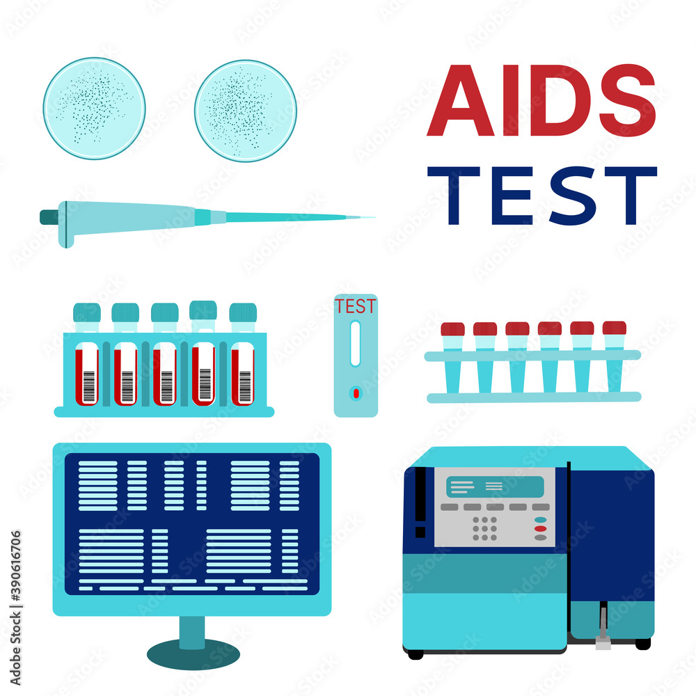 AIDS test concept. Laboratory equipment: cytometer and express test ...