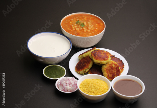 Ragda pattice -Aloo tikki or Potato Cutlet or Patties is a popular Indian street food made with boiled potatoes, spices and herbs served with tamrind chutney and peas curry.