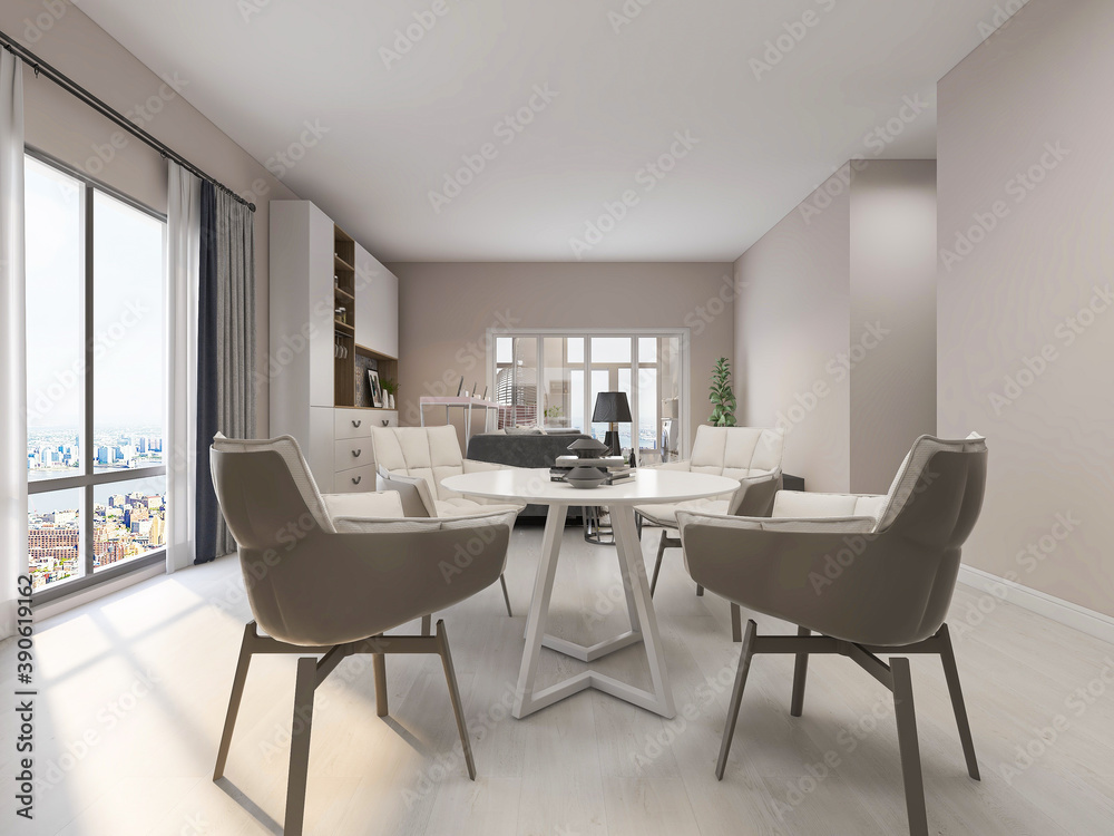 Clean and tidy dining room has wooden table and chair, very neat and clean Clean and tidy dining room has wooden table and chair, very neat and clean