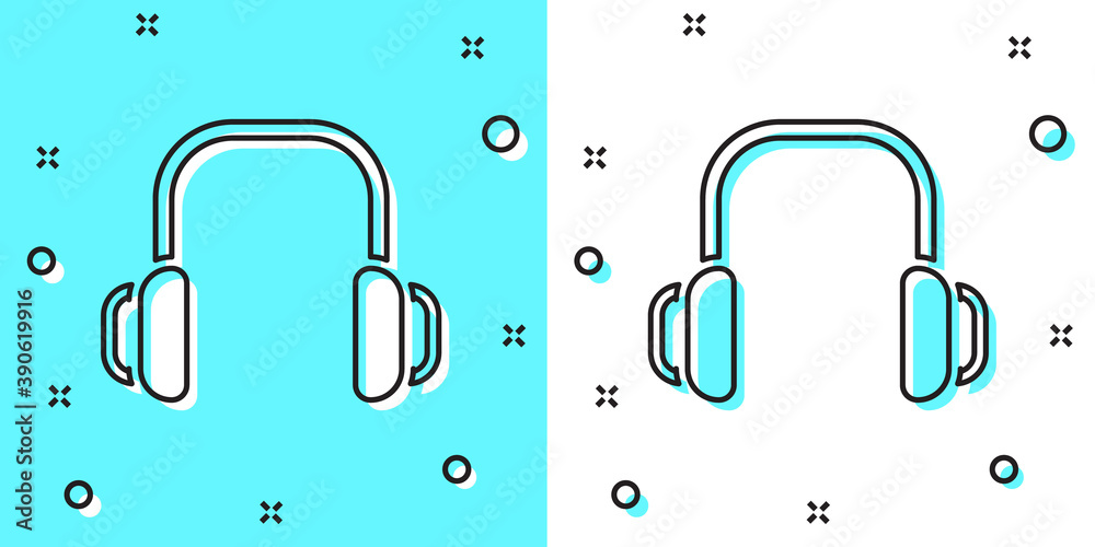 Black line Winter headphones icon isolated on green and white background. Earmuffs sign. Random dynamic shapes. Vector. Black line Winter headphones icon isolated on green and white background. Earmuffs sign. Random dynamic shapes. Vector.