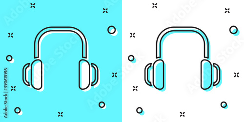 Black line Winter headphones icon isolated on green and white background. Earmuffs sign. Random dynamic shapes. Vector.