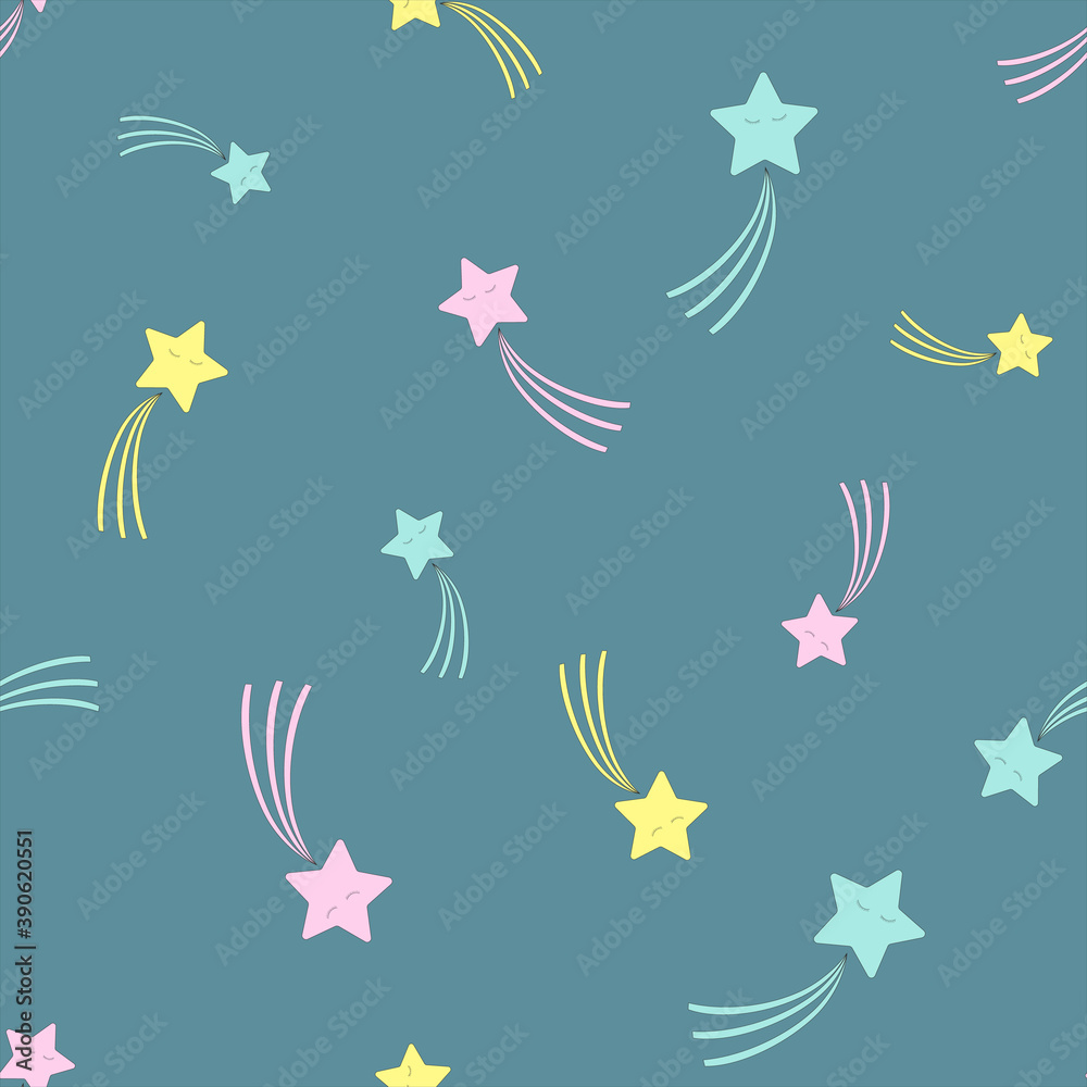 Shooting star pattern, cute kawaii star background pattern, scandinavian style, baby dream pattern Shooting star pattern, cute kawaii star background pattern, scandinavian style, baby dream pattern