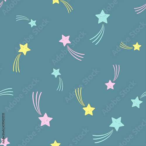 Shooting star pattern  cute kawaii star background pattern  scandinavian style  baby dream pattern