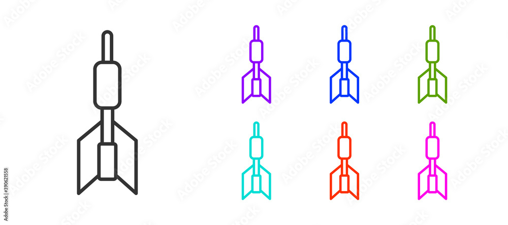 Black line Dart arrow icon isolated on white background. Set icons colorful. Vector. Black line Dart arrow icon isolated on white background. Set icons colorful. Vector.