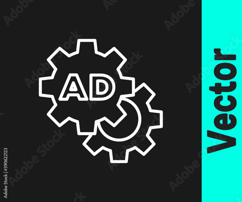 White line Advertising icon isolated on black background. Concept of marketing and promotion process. Responsive ads. Social media advertising. Vector.