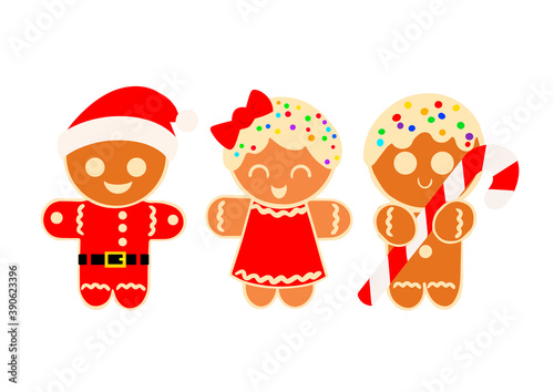 New Year s gingerbread cookies in the form of Christmas characters. Festive winter symbols isolated on white background in flat design. Cartoon colorful illustration.