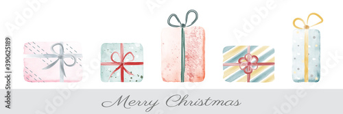 Creative colorful christmas gift box set with hand-painted watercolor
