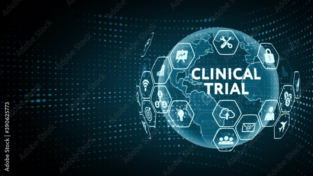 Business, Technology, Internet and network concept. Business man working on the tablet of the future, select on the virtual display: Clinical trial