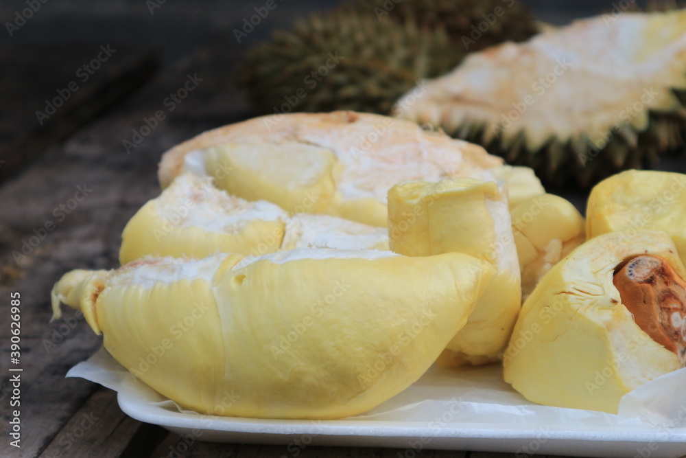 Fresh Durian Fruit on wood background Fresh Durian Fruit on wood background