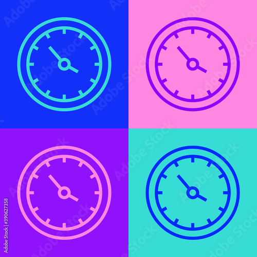 Free Download Pop art line Train station clock icon isolated on color background. Vector. - GFXLoad
