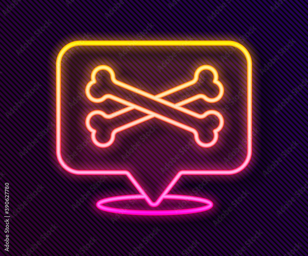 Glowing neon line Location pirate icon isolated on black background. Vector. Glowing neon line Location pirate icon isolated on black background. Vector.