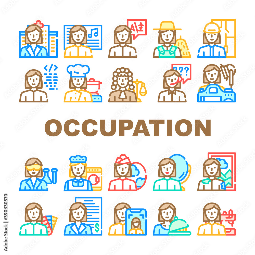 Female Occupation Collection Icons Set Vector Illustration Female Occupation Collection Icons Set Vector Illustration