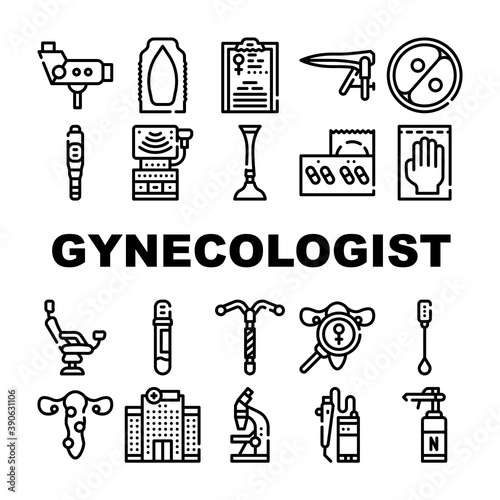 Gynecologist Treatment Collection Icons Set Vector Illustration