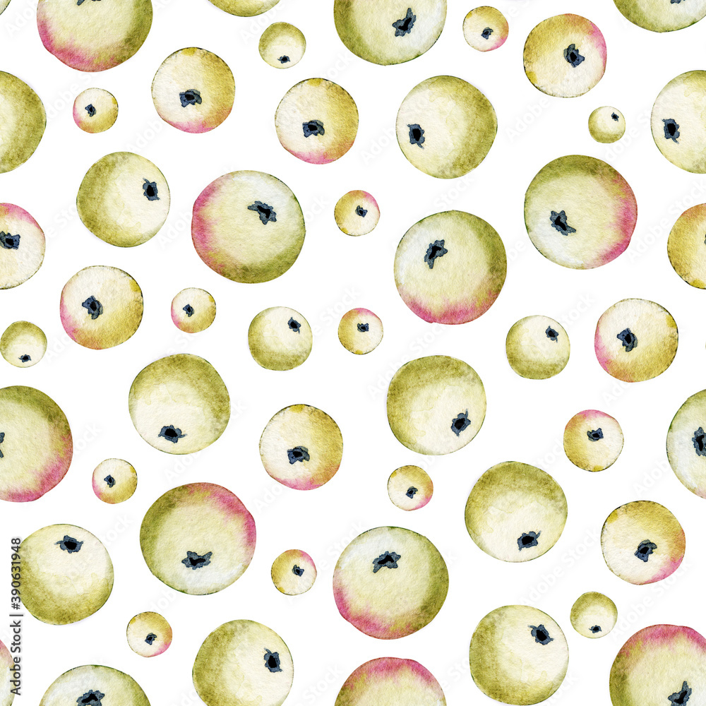 Fototapeta premium Floral pattern with mistletoe berries. Seamless pattern for digital paper and fabric. Watercolor llustration on white background.