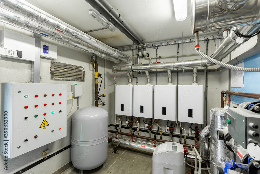 gas boiler room, boilers and equipment