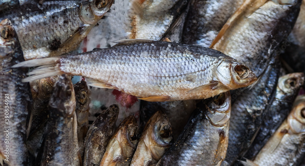 Dried small river fish closeup Dried small river fish closeup