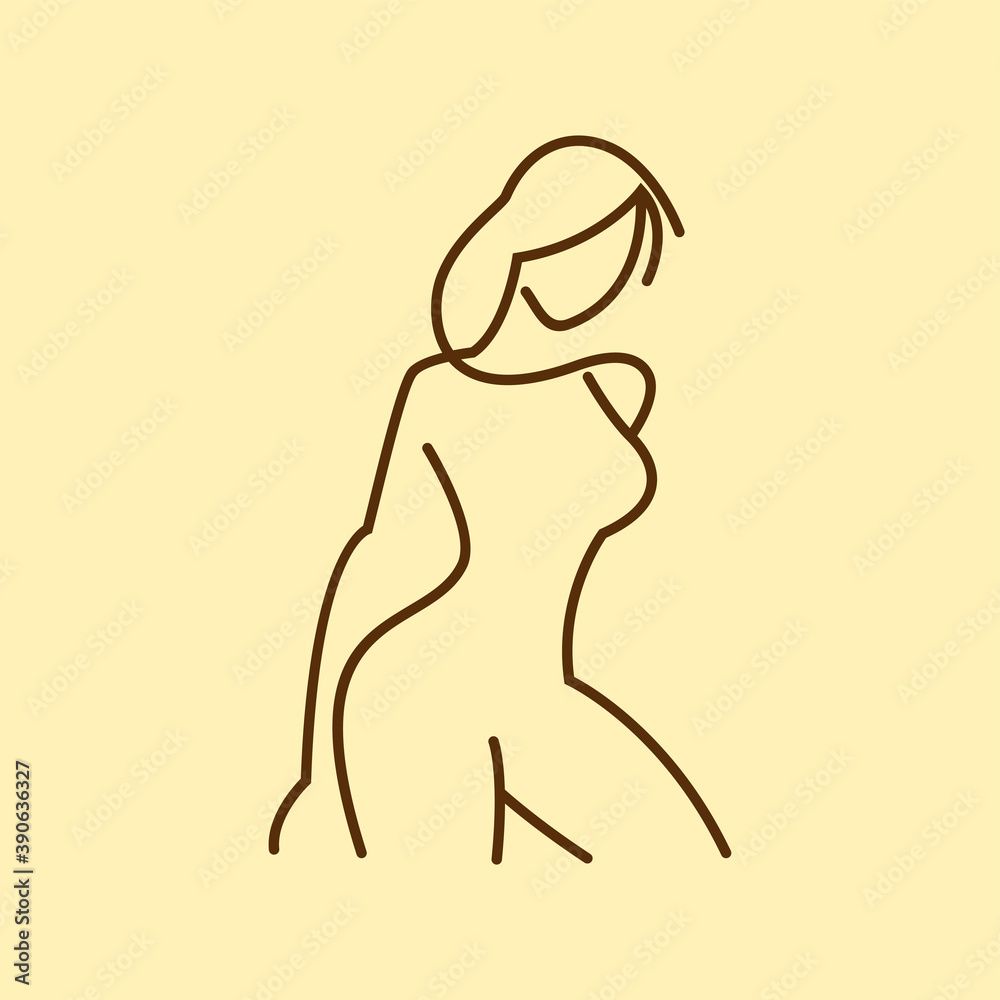 Female figure. Outline of young girl. Stylized slender body. Linear Art. Female figure. Outline of young girl. Stylized slender body. Linear Art.