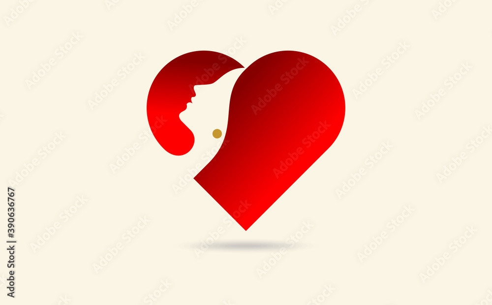 Women in heart, The stylized vector of female silhouette in red heart. love concept. Women in heart, The stylized vector of female silhouette in red heart. love concept.