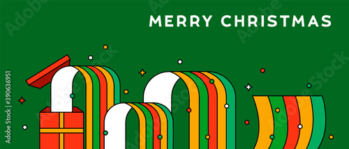 Mery Christmas flat cartoon open gift box banner