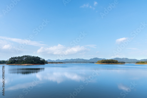 Landscape with lake and sky . A reservoir in Taishan, Jiangmen, China.