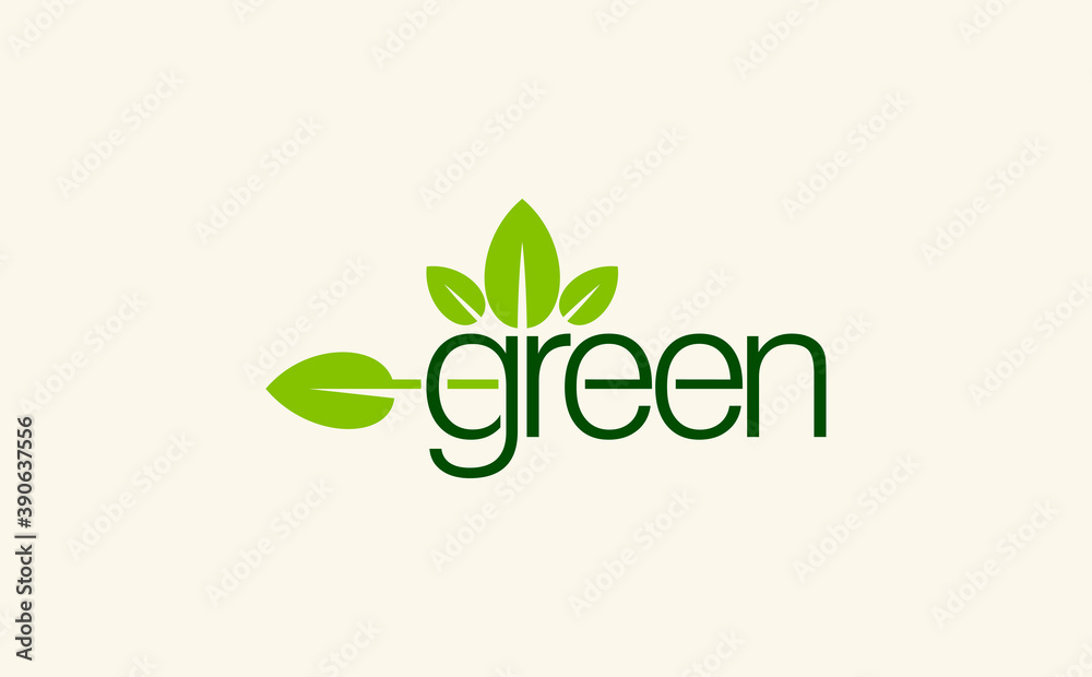 Green Concept with green fonts and leaf
