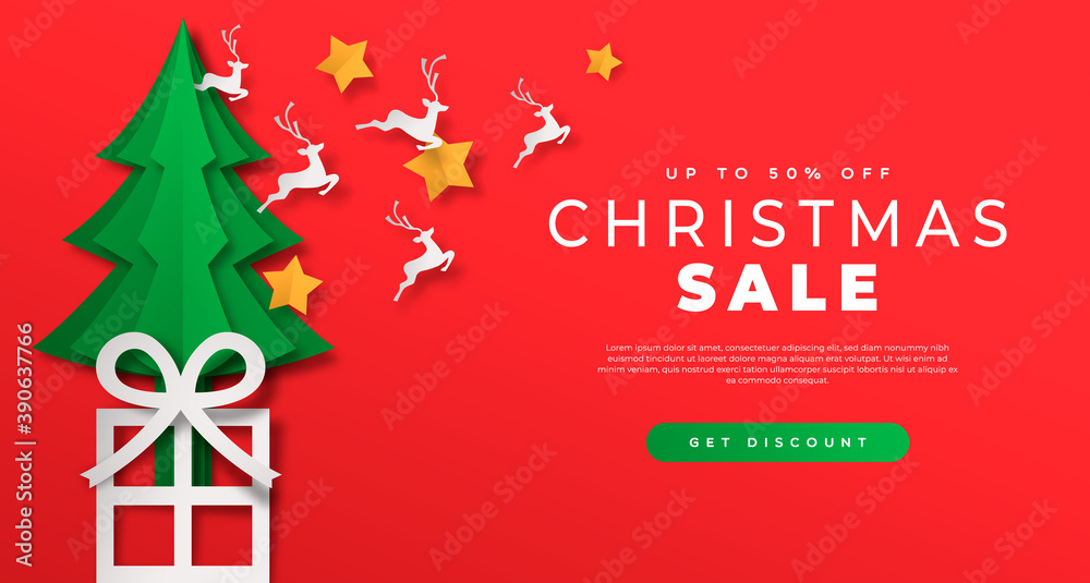Christmas sale paper cut gift box web template