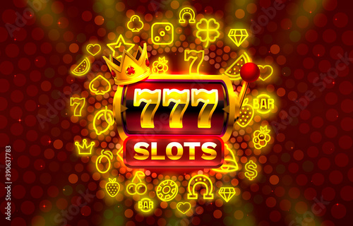 777 slots neon icons, casino slot sign machine, night Vegas. Vector
