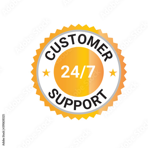 Customer support vector logo, 24/7 customer support,  customer services badge
