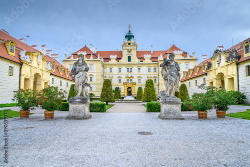 View of small garden in front of Valtice castle, UNESCO (Czech Republic)