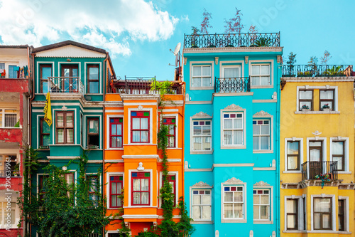 Colourful houses in Balat, Istanbul photo