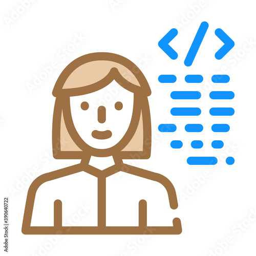 programmer woman job color icon vector illustration