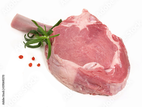 Raw Veal Rack Cutlet Isolated on white Background