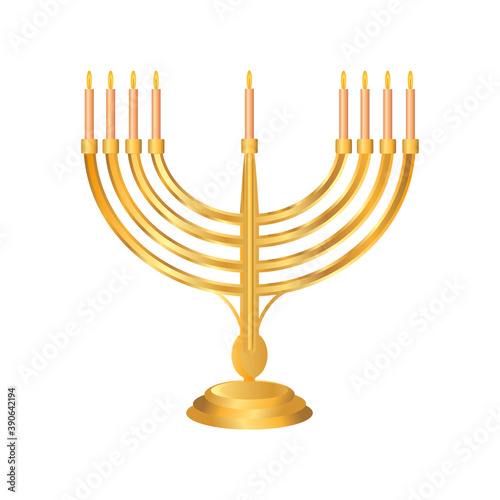 hanukkah, menorah and golden lights ceremony flat icon