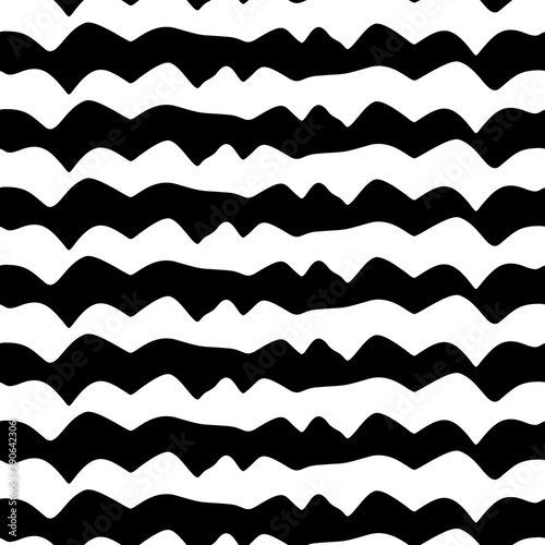 Curved lines seamless pattern. Linear waves motif. Curves print. Jagged stripes ornament. Striped background. Broken line shapes wallpaper. Wavy stripe figures. Ethnical textile print. Vector artwork.