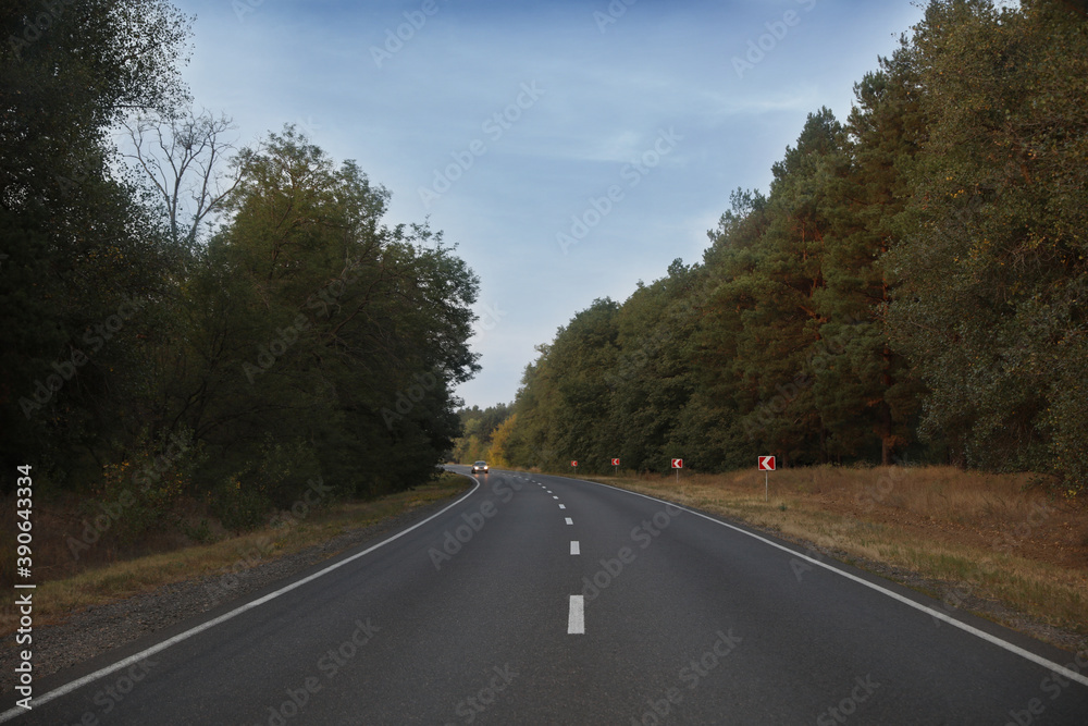 Beautiful view of empty asphalt highway. Road trip