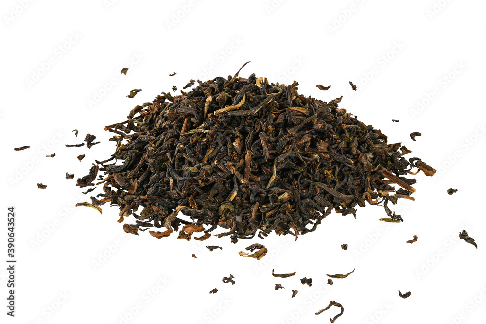 Loose dry black tea from Darjeling, India. Close-up macro high resolution isolated on white background.. Loose dry black tea from Darjeling, India. Close-up macro high resolution isolated on white background..