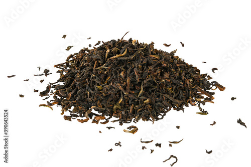 Loose dry black tea from Darjeling, India. Close-up macro high resolution isolated on white background..
