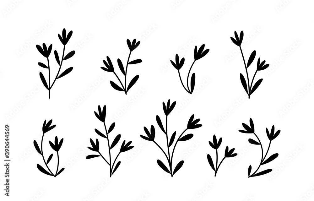 Fototapeta premium Hand drawn vector collection. Silhouettes of small flowers
