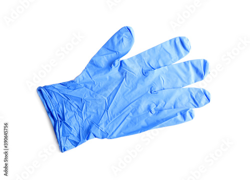 Medical glove isolated on white, top view
