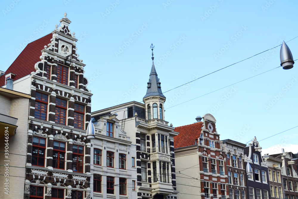 Beautiful facades on the street in Amsterdam, The Netherlands