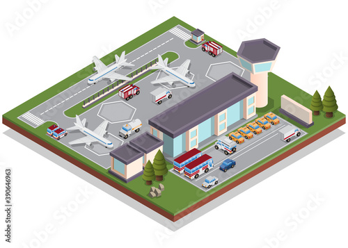 Terminal of the airport. Isometric. Isolated on white background. Vector illustration.