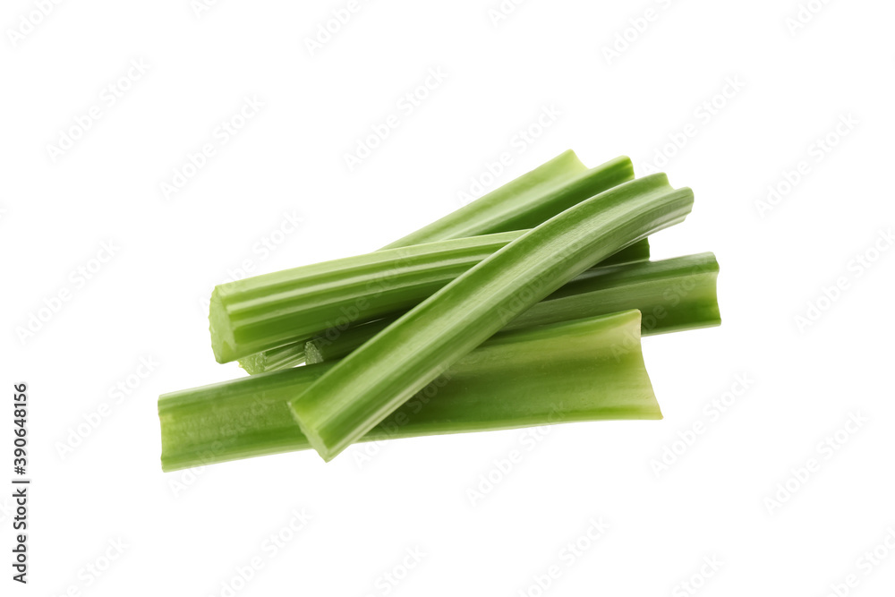 Fresh green celery sticks isolated on white Fresh green celery sticks isolated on white