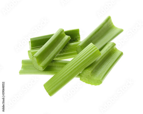 Fresh green celery sticks isolated on white