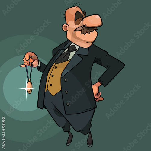 cartoon respectable man in a suit holding a gold medal in his hand