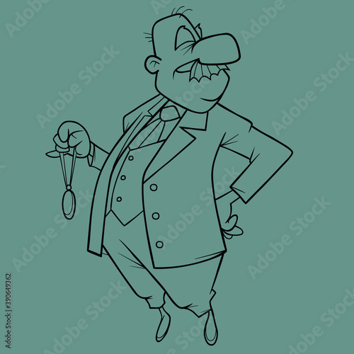 sketch of a cartoon respectable man in a suit holding a medal in his hand