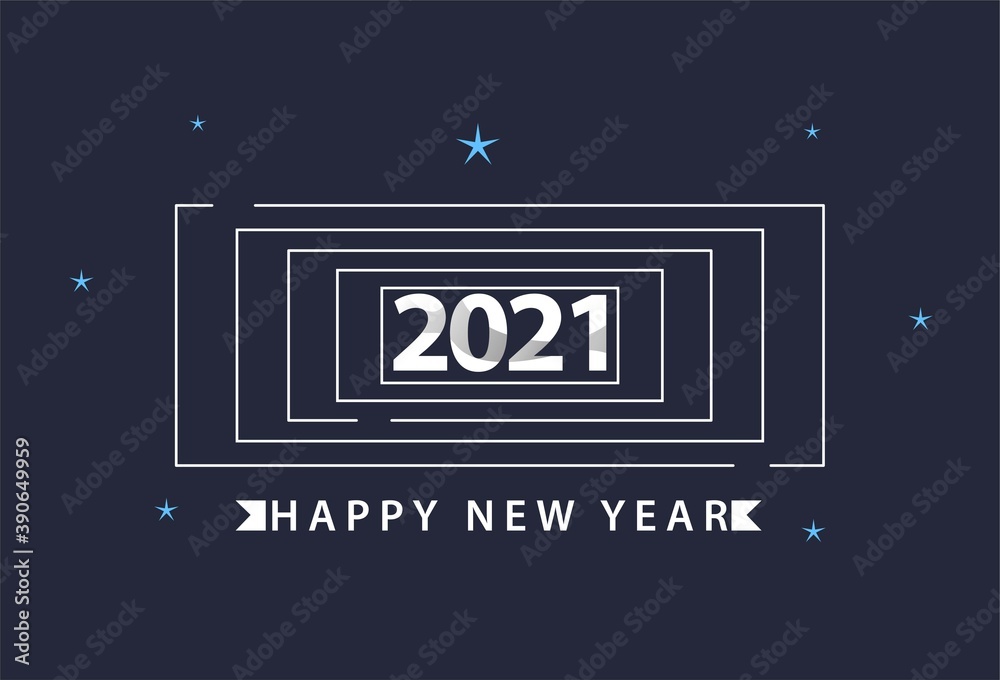 Happy new year 2021 with stacked rectangles on black background